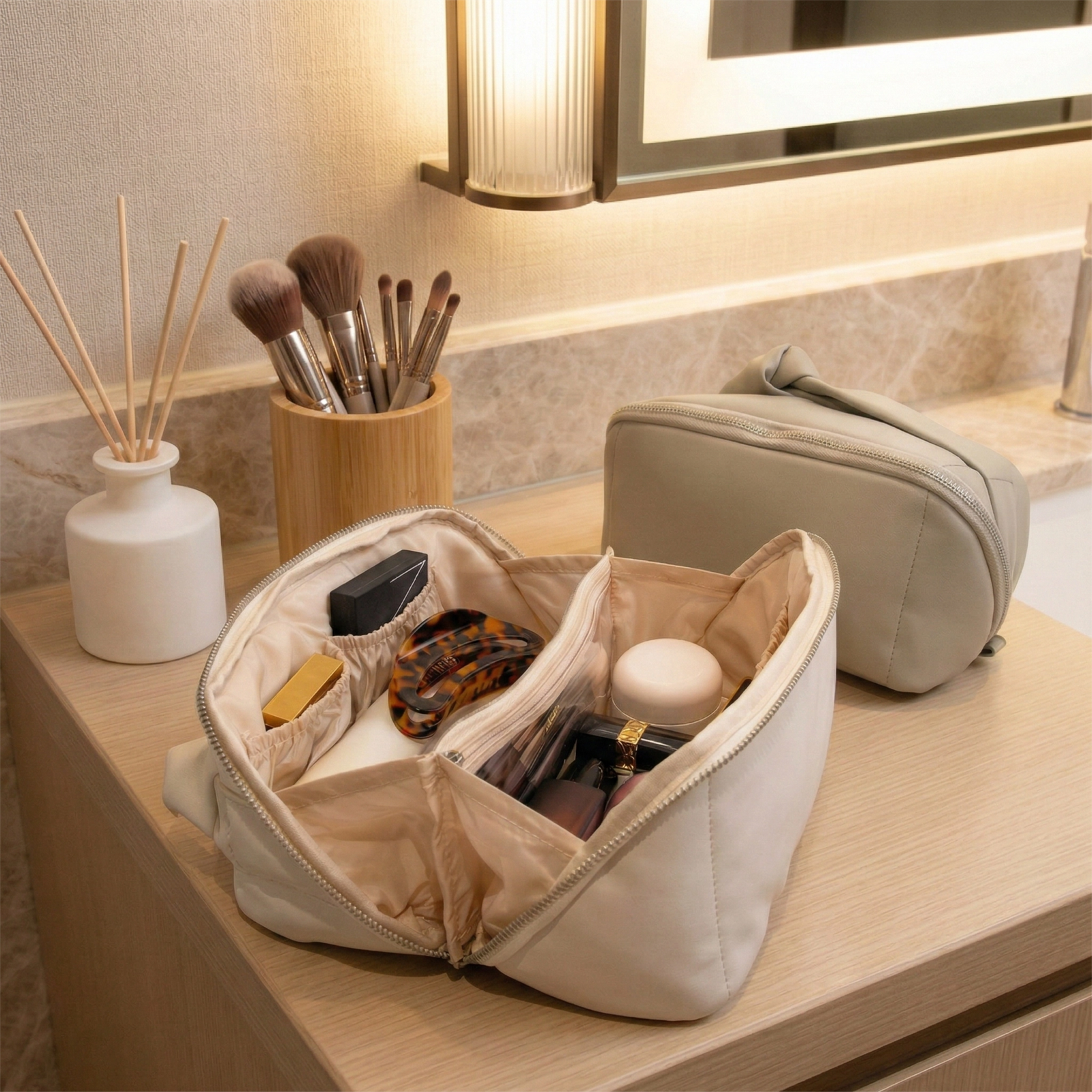 Pillow Makeup Bag – 180° Lay-Flat Vegan Leather - Image 7