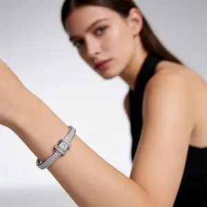 Silver-Tone Zirconia Bangle