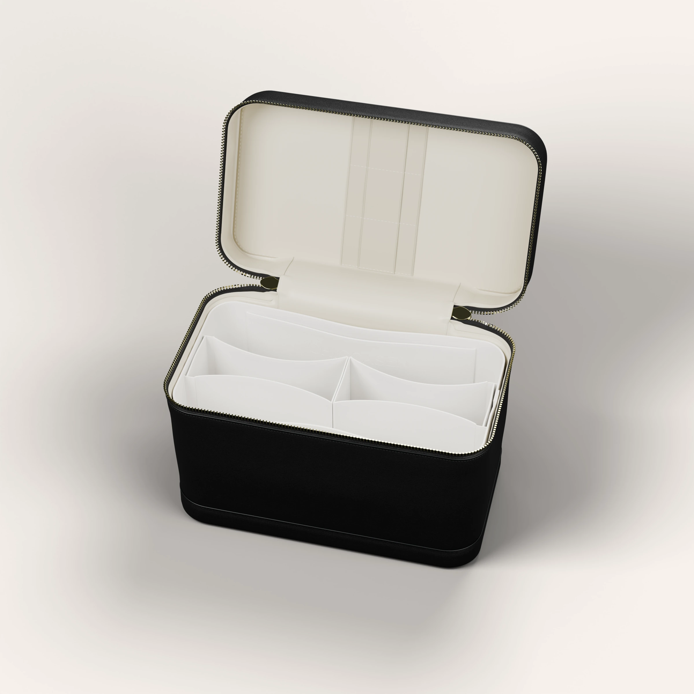 Product render of the open CHICCASEN Vanity Case with removable organiser