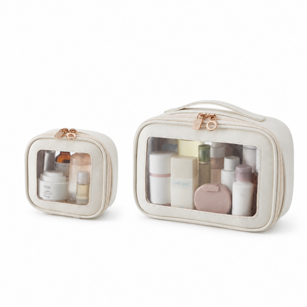 Moon White Pouch Duo set with one small pouch and one medium pouch, both with clear windows