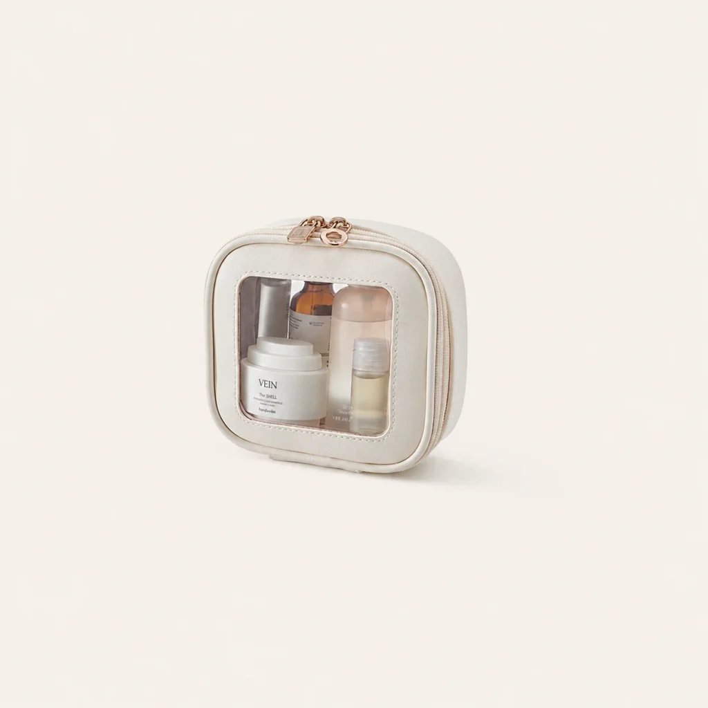 Small Moon White pouch with a clear window and zip opening.
